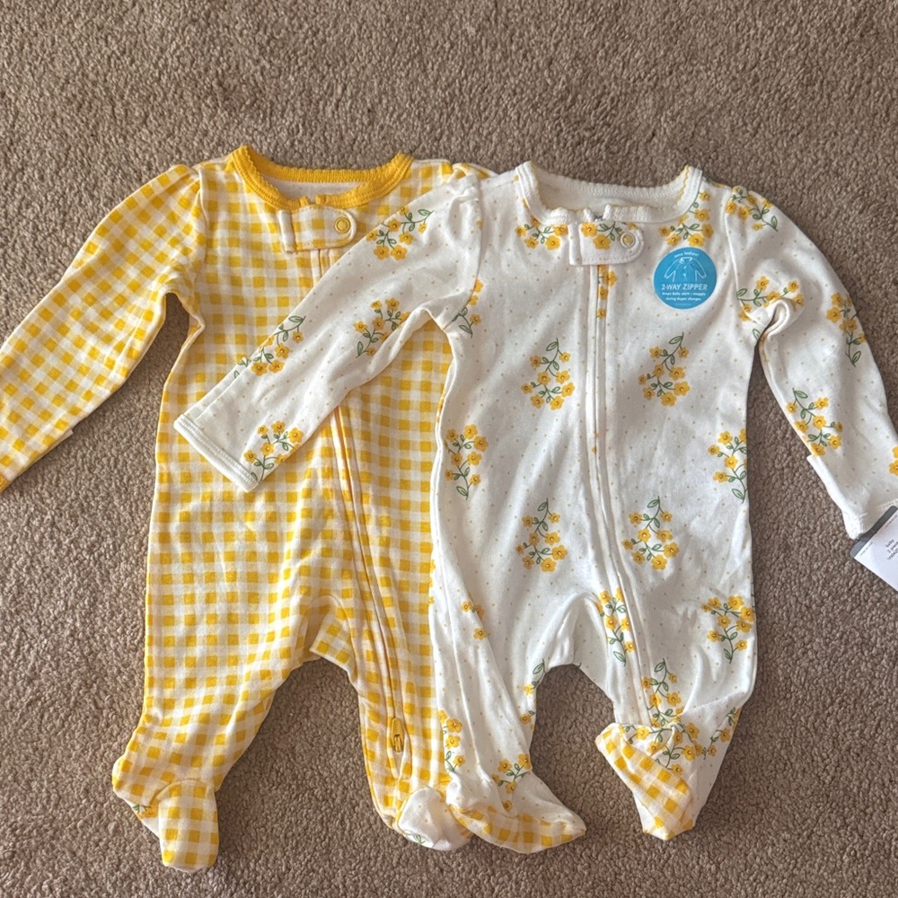 NWT Carter's Yellow Gingham and Floral Footies NB